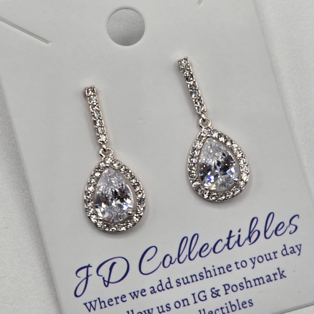 Swarovski Clear Teardrop Crystal Halo Drop Earrings